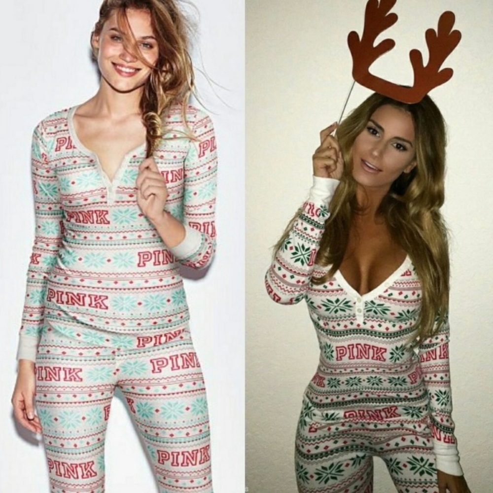 VS PINK Thermal Christmas Onesie Pajamas